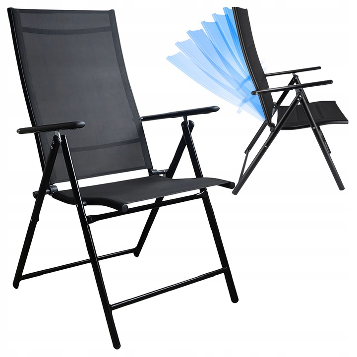 Krzesło Ogrodowe Składane Regulowane Oparcie Leżak Fotel Aluminium Czarny