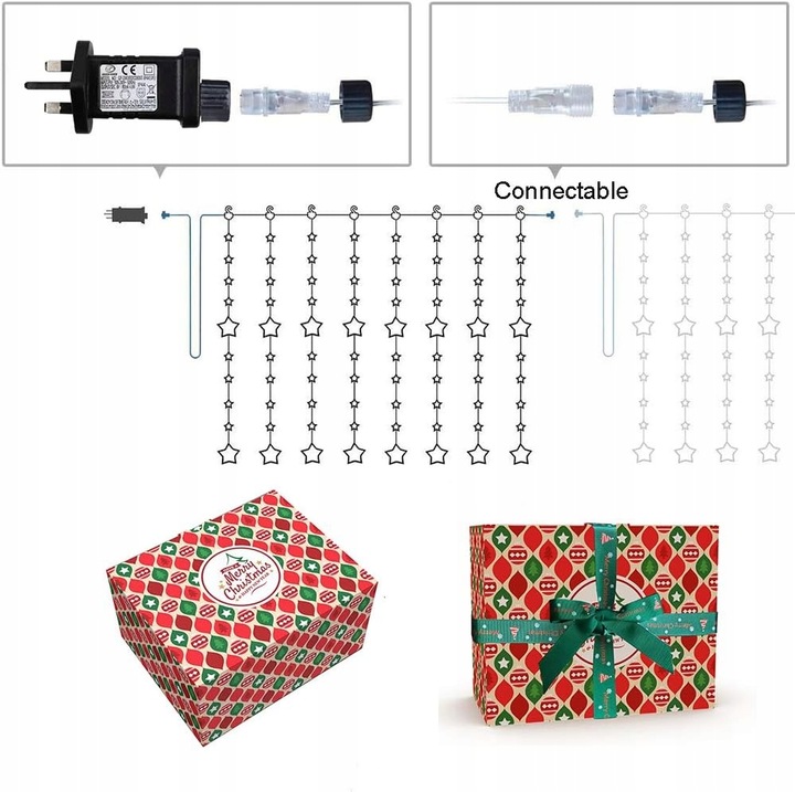 Kurtyny gwiazdowe 144 Łańcuchy świetlne LED na okno z zdalnym timerem