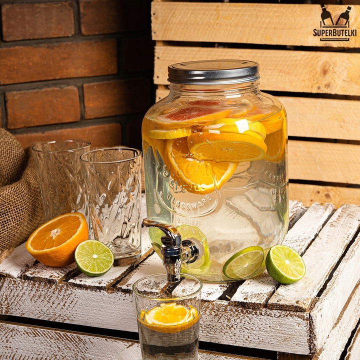 SŁÓJ Z KRANIKIEM 4L SZKLANY SŁOIK NA LEMONIADE NAPOJE WODE DUŻY POJEMNIK