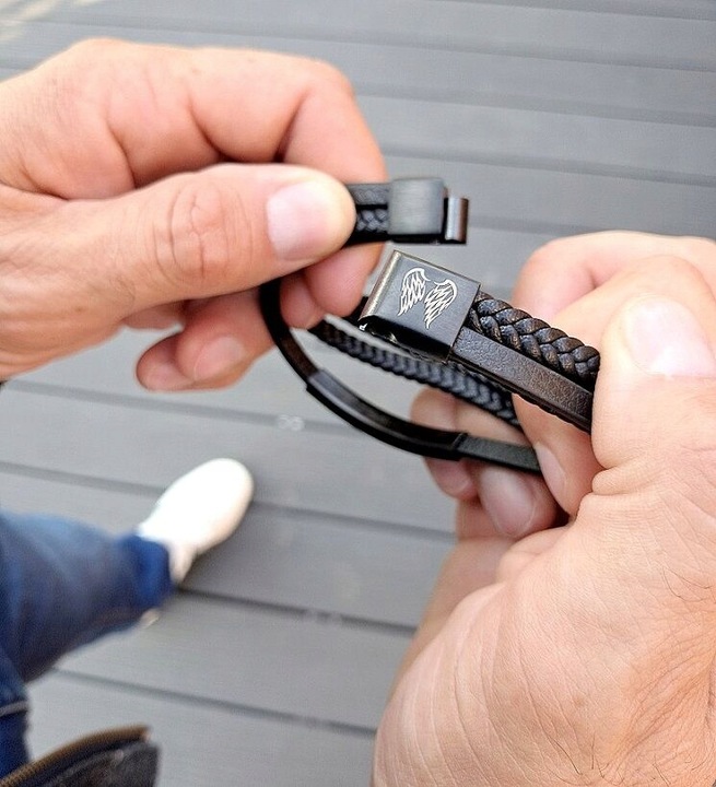 Bransoletka skórzana PODWÓJNA dzień OJCA dla TATY SYNA z GRAWEREM prezent