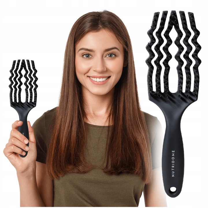 SZCZOTKA do rozczesywania włosów z NATURALNYM włosiem DZIKA masująca CZARNA