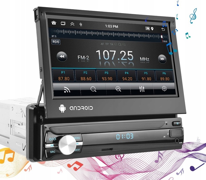 RADIO SAMOCHODOWE 1 DIN ANDROID 13 GPS USB WIFI DAB+ WYSUWANY AUX CARPLAY