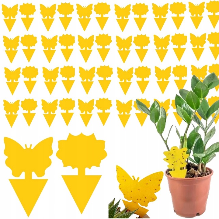 60x ŻÓŁTY LEP DO DONICZEK MOTYL na ziemiórki mszyce muszki owocówki owady