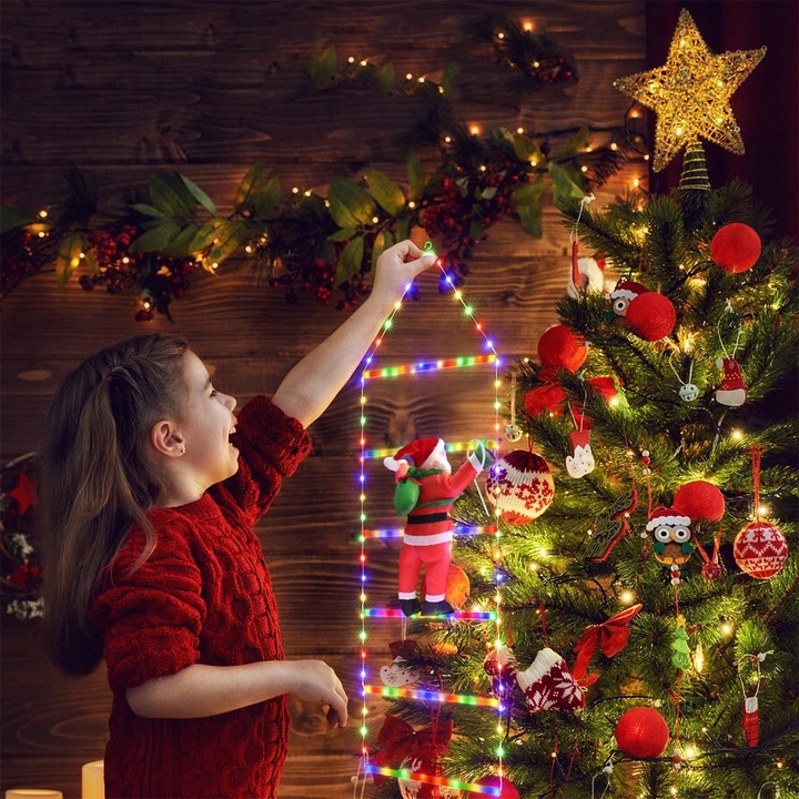 6 drabin Święty Mikołaj Na Drabinie Dekoracja Świąteczna Ozdoba LED Z Timer