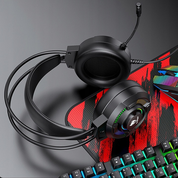SŁUCHAWKI Z MIKROFONEM GAMINGOWE DO GRANIA DLA GRACZY NAUSZNE RGB USB 7.1