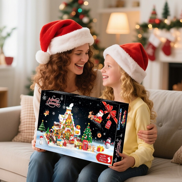 KALENDARZ ADWENTOWY KLOCKI DOMEK Z PIERNIKA CHOINKA MIKOLAJ LED 1763szt 24×