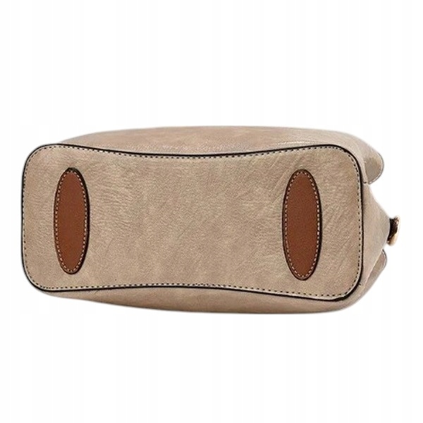 Torebka Damska BRĄZOWA Beżowa na Ramię Pasek do Ręki na Zamek Kuferek