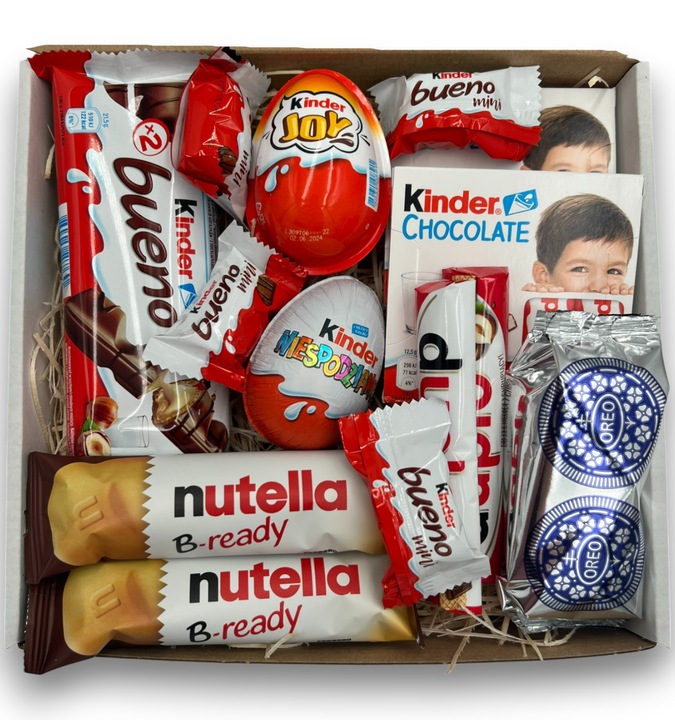 ZESTAW PREZENTOWY SŁODYCZE DUŻY CZEKOLADA KINDER IMIENINY URODZINY KOMUNIA