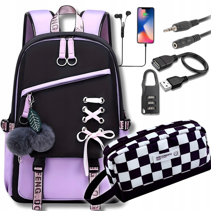 PLECAK SZKOLNY DO SZKOŁY MŁODZIEŻOWY TORNISTER PIÓRNIK ZESTAW 327 USB