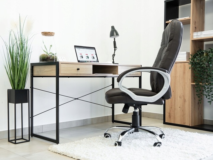 FOTEL BIUROWY OBROTOWY KRZESŁO BIUROWE OBROTOWE ERGONOMICZNY SKÓRZANY BRĄZ