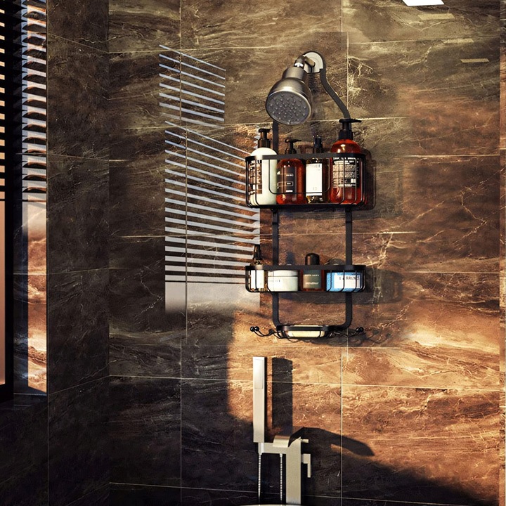 PÓŁKA ŁAZIENKOWA WISZĄCA POD PRYSZNIC PRYSZNICOWA CZARNA PODWÓJNA ODPORNA