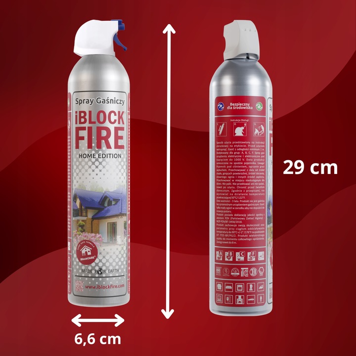 SPRAY GAŚNICZY DO DOMU iBlockFIRE Home Edition BIO SKUTECZNA DLA: A B C F E