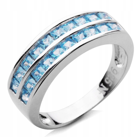 Srebrna Obrączka Wysadzana Błękitnymi Cyrkoniami