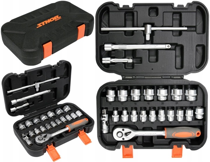 ZESTAW NARZĘDZIOWY KLUCZE NASADOWE 3/8'''' 22 SZTUKI GRZECHOTKA NASADKI