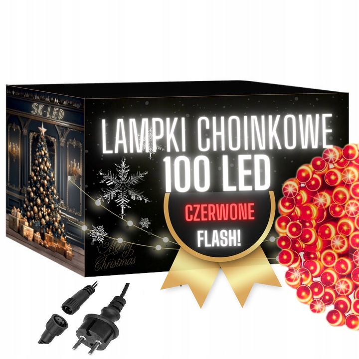 Lampki Choinkowe LED 100 Czerwone Flash IP44 Zewnętrzne Wewnętrzne