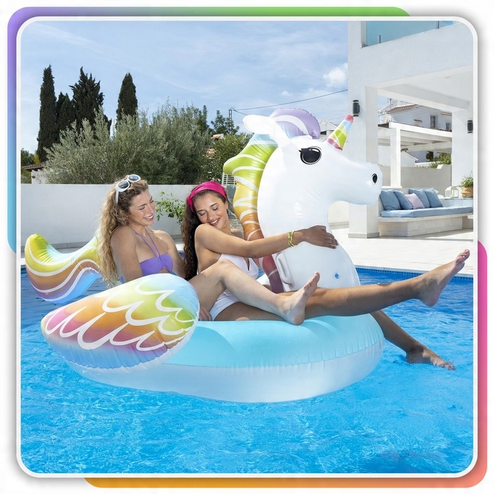 Materac Dmuchany Jednorożec GIGANT na Basen Plażę Uchwyty 224x159cm Bestway