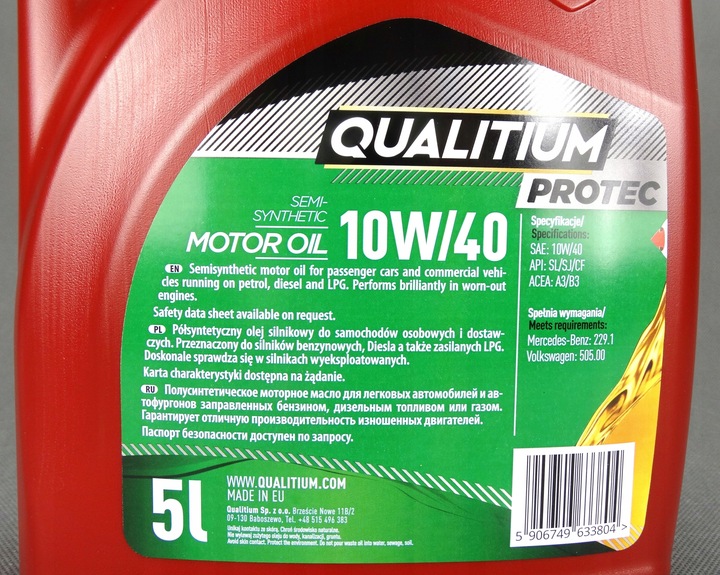 OLEJ QUALITIUM PROTEC 10W40 5L SL/SJ/CF A3/B3 VW505.00