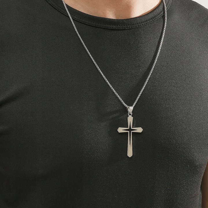 ŁAŃCUSZEK Z KRZYŻYKIEM Srebrny Męski Krzyż Łańcuch Naszyjnik WŁOSKI GRATIS
