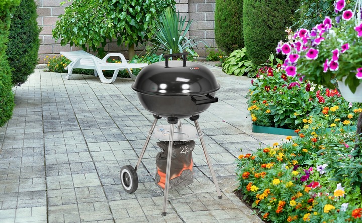 GRILL OGRODOWY WĘGLOWY RUSZT STALOWY OKRĄGŁY 41CM POKRYWA Z POKROWCEM LUND