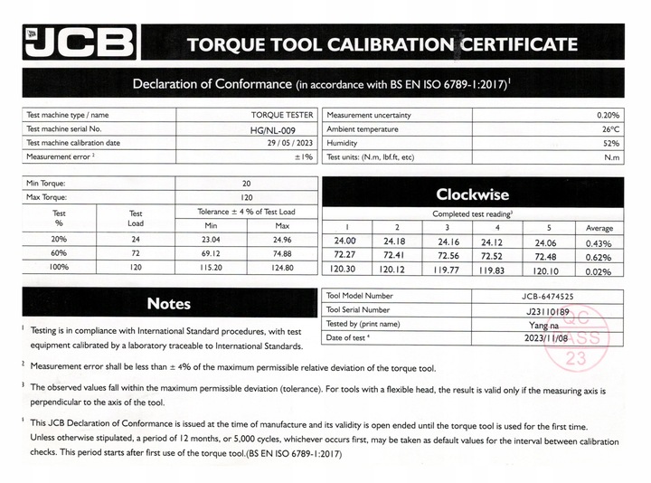 KLUCZ DYNAMOMETRYCZNY Z BLOKADĄ ETUI CERTYFIKAT KALIBRACJI 1-25NM 1/4" JCB