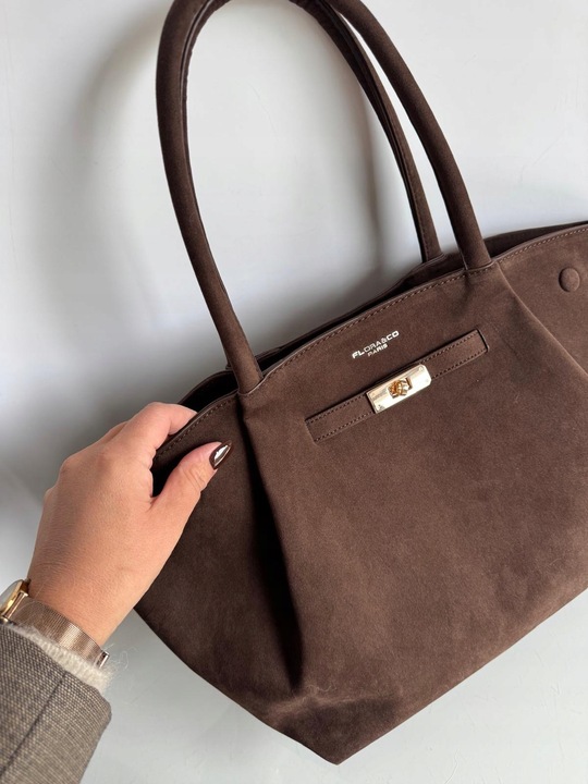 Torebka Flora&Co duża czekoladowa zamsz eco zamszowa ciemny brązowa shopper