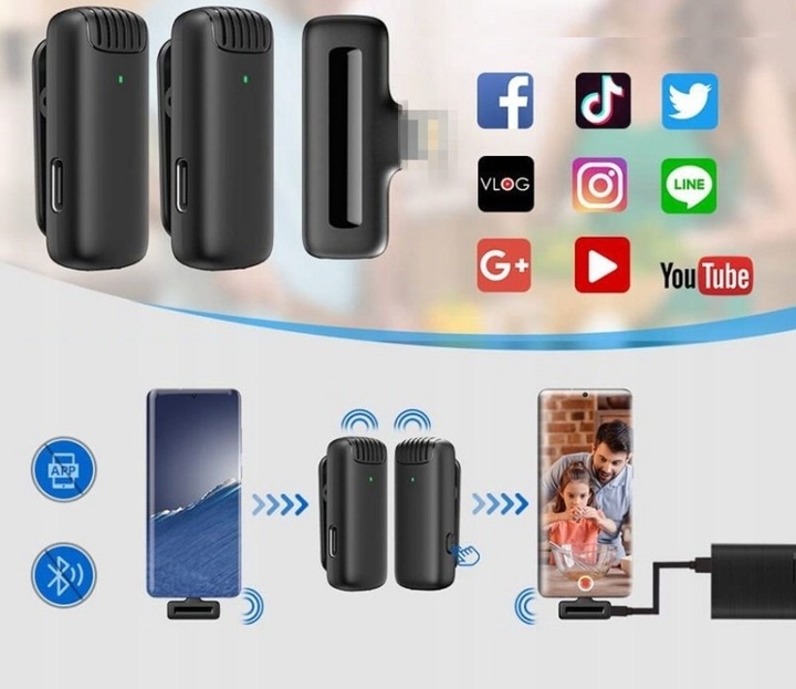 2X MIKROFON KRAWATOWY BEZPRZEWODOWY USB-C + ETUI