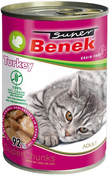Benek Bezzbożowa Mokra Karma dla kota MIX 20x415g Puszki dla kota 92% Mięsa
