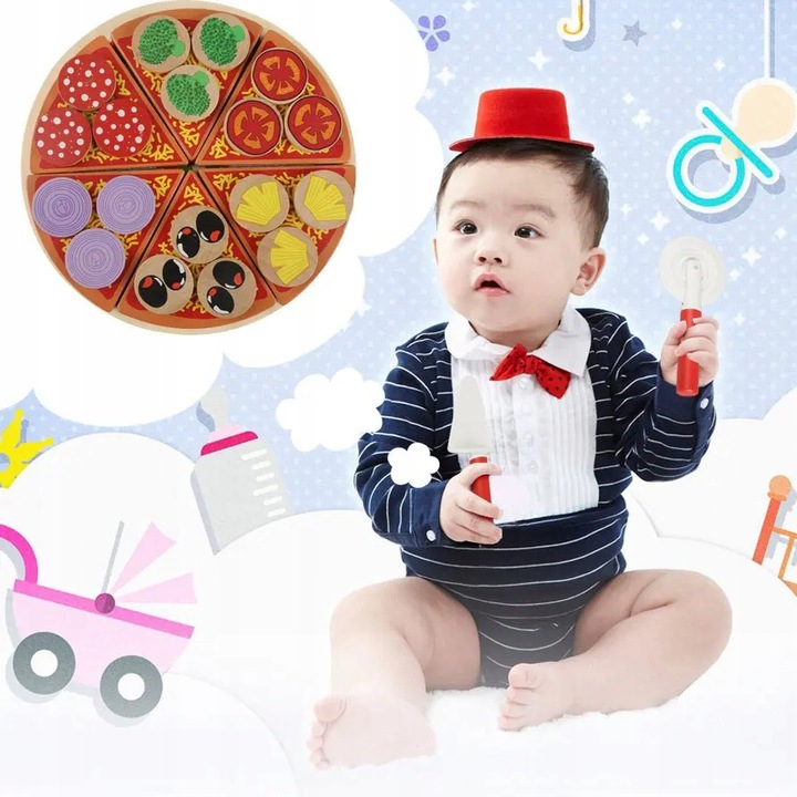 DREWNIANA PIZZA DO KROJENIA UKŁADANKA PIZZY NA RZEP RZEPY AKCESORIA NÓŻ