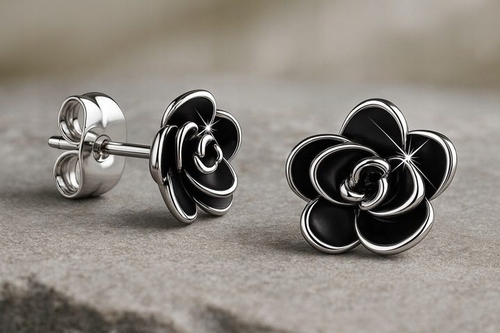 Kolczyki srebrne wkrętki kwiatki rodowane sztyfty czarne srebro oryginalne
