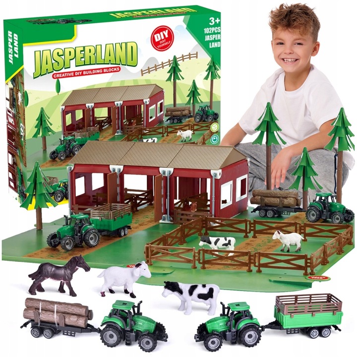 Traktor z Przyczepą Zestaw Dla Dzieci Farma Gospodarstwo Zwierzęta Stodoła