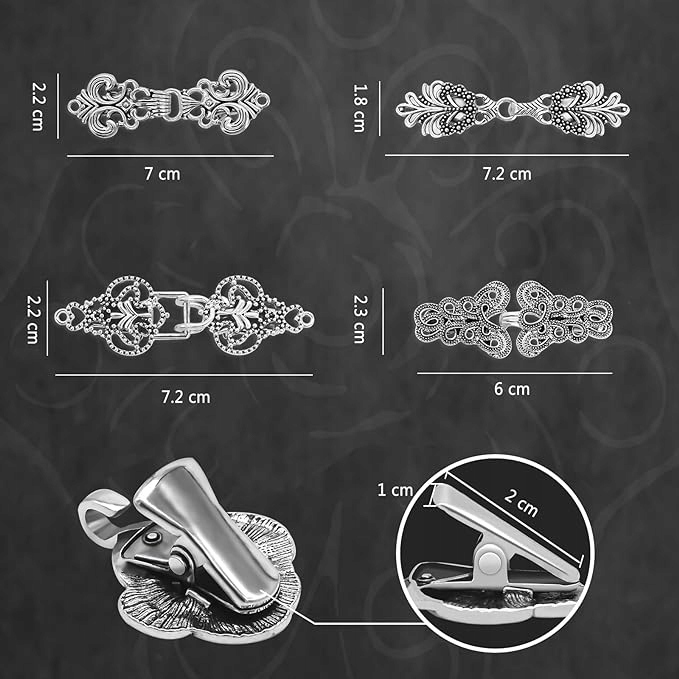 4X SREBRNE OZDOBNE KLIPSY ZAPIĘCIA SPINIANIE SWETRÓW KARDIGANÓW VINTAGE Y2K