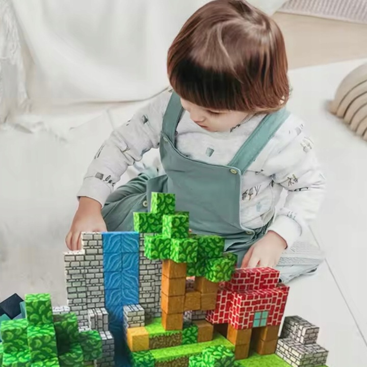 KLOCKI MAGNETYCZNE KLOCKI SZEŚCIANY 100 KLOCKÓW + 1 LUDZIK KLOCKI PIKSELE