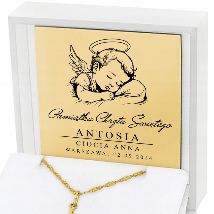 Złoty Łańcuszek Krzyżyk 585 Prezent Chrzest Pamiątka Chrztu Chłopca GRAWER