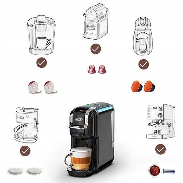 EKSPRES NA KAPSUŁKI 5W1 DO NESPRESSO DOLCE GUSTO TCHIBO CAFFISIMO ESE 19BAR