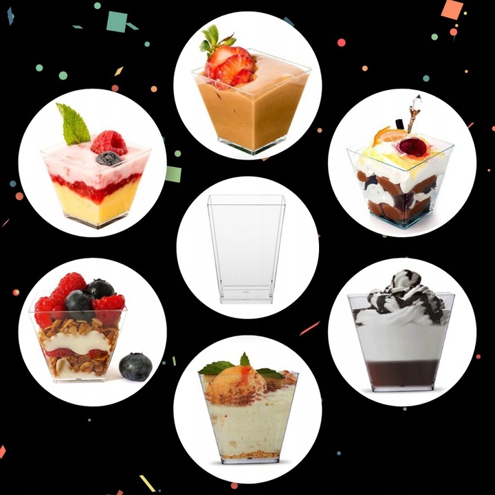 KUBEK PUCHARKI NA PRZEKĄSKI DESERY POJEMNIK NA DESER KWADRATOWY 120ml 50szt