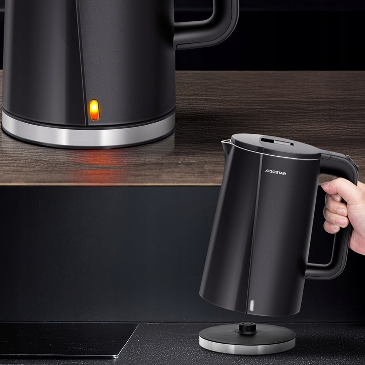 Czajnik Elektryczny Aigostar 1.7L 2200W Podwójne ścianki Czarny