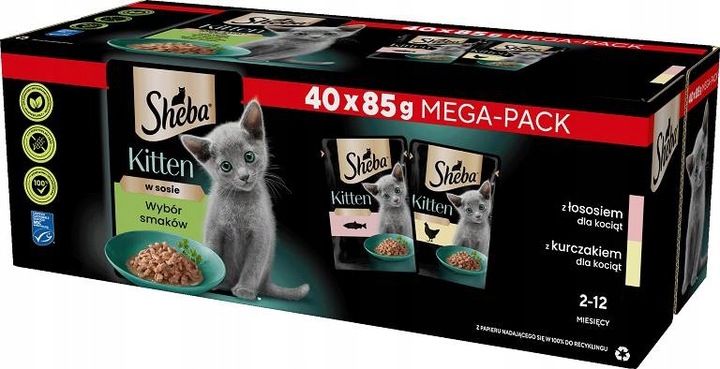 SASZETKI SHEBA KITTEN WYBÓR SMAKÓW Z ŁOSOSIEM I KURCZAKIEM 40X85G