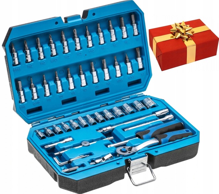 HOGERT ZESTAW KLUCZY NASADOWYCH 1/4" NASADKI BITY KLUCZE NASADOWE 46 szt.