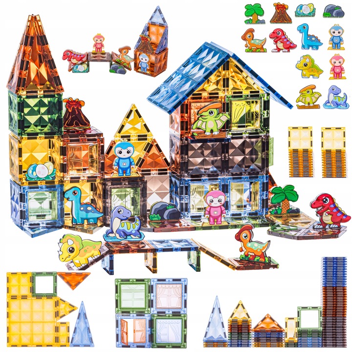 KLOCKI Kafelki KONSTRUKCYJNE MAGNETYCZNE DINOZAURY Zestaw Klocków 116 elem