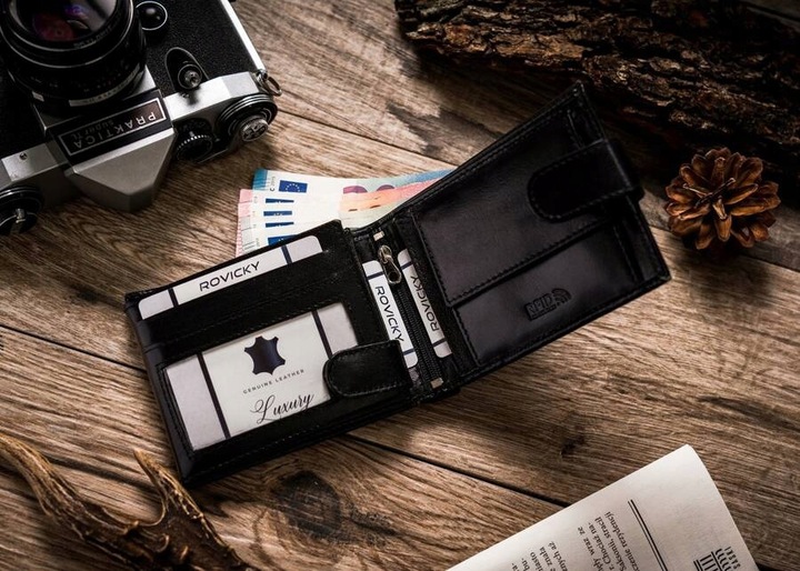 Portfel skórzany męski klasyczny pojemny prezent na święta Rovicky