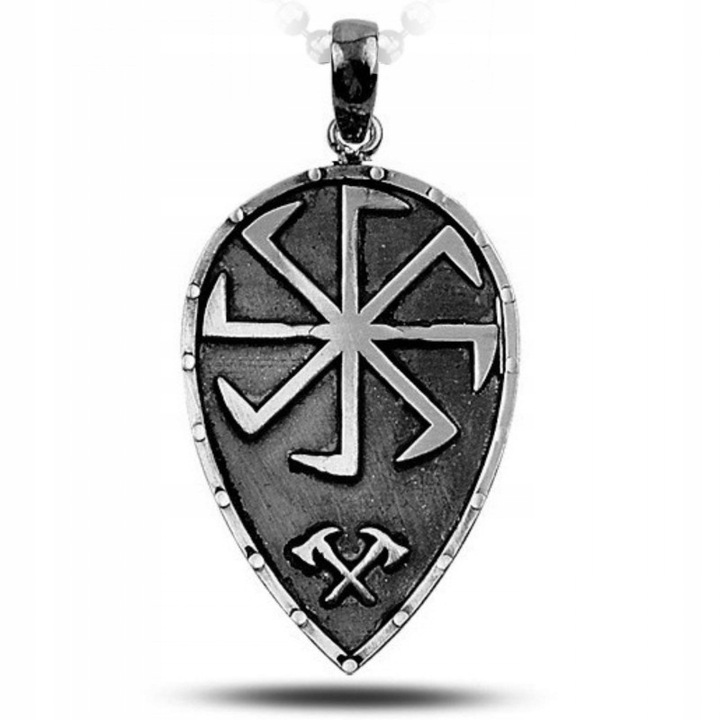 Męska zawieszka tarcza i słowiański symbol ośmioramienny oksydowane srebro