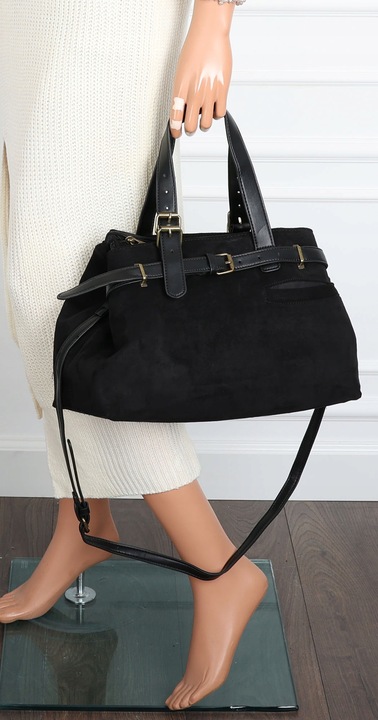 Torebka Damska shopper zamszowa torebka jamnik włoska marka 1255 Czarna