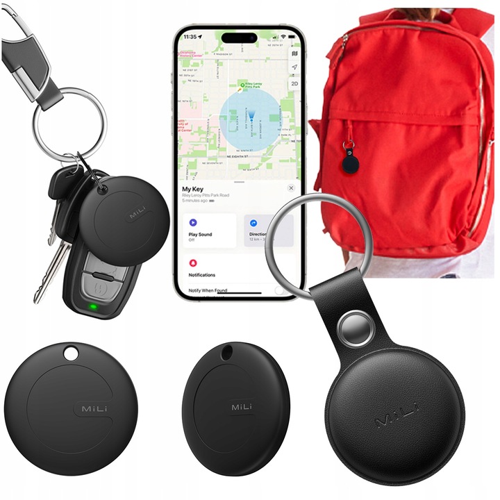 Lokalizator GPS MiTag MiLi do iOS + Ochronne Etui do plecaka kluczy dla psa