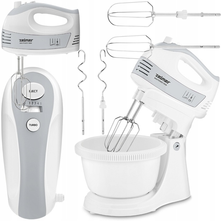 MIKSER ZELMER ZHM2459S 700W OBROTOWA MISA 2,5L 5 PRĘDKOŚCI TURBO