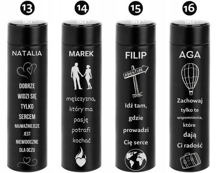 KUBEK TERMICZNY Termos LED GRAWER DO HERBATY KAWY Prezent Na URODZINY LOGO