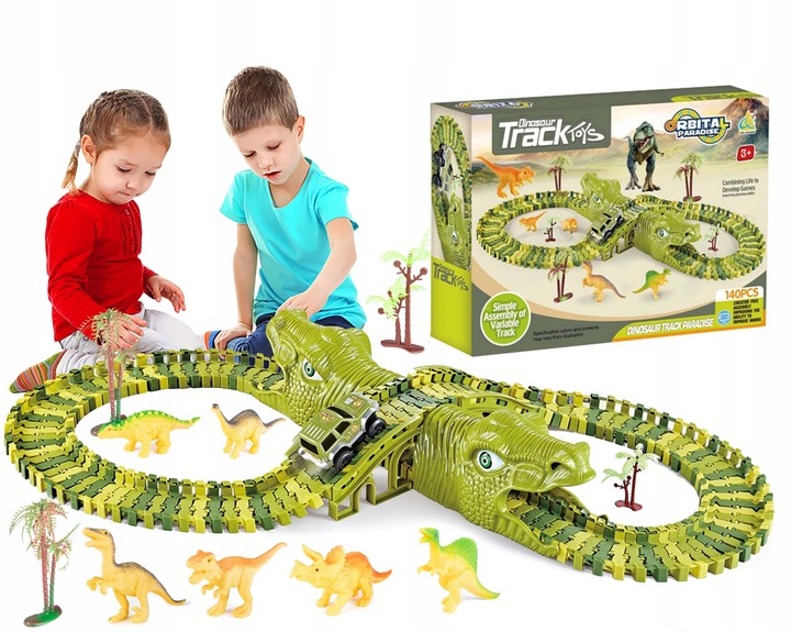 Tor Wyścigowy Park Dinozaurów Segmentowa Budowa XL 140 el. Akcesoria 210cm