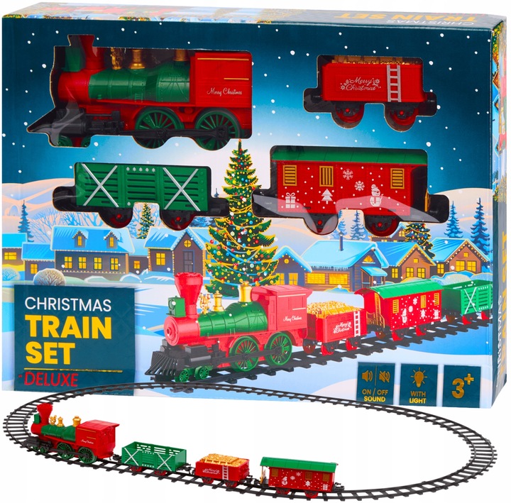 KOLEJKA ELEKTRYCZNA DELUXE ŚWIĄTECZNA Z OŚWIETLENIEM DŹWIĘKIEM POD CHOINKĘ