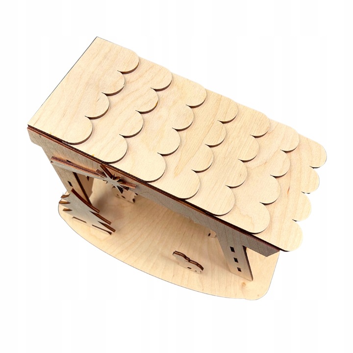 ŚWIĄTECZNA SZOPKA Z DREWNA BETLEJEM STAJENKA Z LAMPKAMI STOJĄCA OZDOBA 22CM