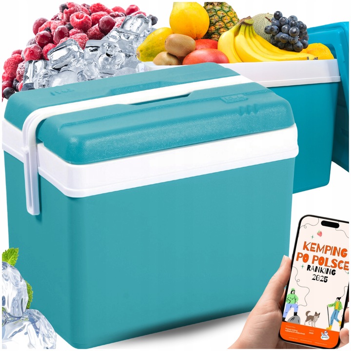 LODÓWKA TURYSTYCZNA 35L TURKUSOWA na WKŁADY MROŻĄCE do auta KAMPERA łodzi