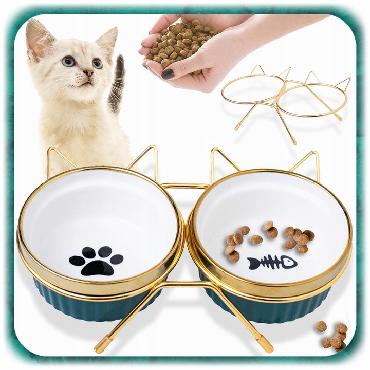 ZESTAW 2SZT MISKA DLA KOTA PSA PODWÓJNA CERAMICZNA NA STOJAKU Miski 2x300ml